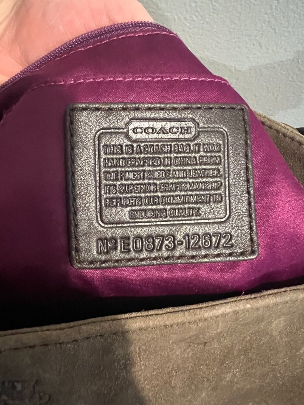 Coach Zoe Large Hobo Taupe Suede Brown Leather Trim Shoulder Bag Slouchy - Picture 8 of 9